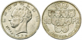 BELGIQUE, Royaume, Léopold III (1934-1951), 50 frank, 1939NL/FR. Essai en argent. Tranche lisse. Dupriez -; Bogaert -. Très rare.
Très Beau
