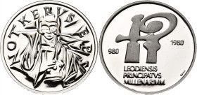 BELGIQUE, Royaume, Baudouin (1951-1993), module de 20 francs, 1980. Platine. Millénaire de la principauté de Liège. 8,00g.
Flan poli