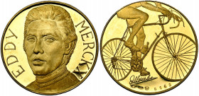 BELGIQUE, Royaume, AV médaille en or, s.d. Eddy Merckx. 10,14g 28 mm. Titre 0,750.
Flan poli