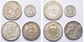 BELGIQUE, Royaume, lot de 4 p.: Léopold Ier, 5 francs 1834 (pos. A); Léopold II, 1 franc 1881 (rare, Beau); Albert Ier, 20 frank 1932NL; Léopold III, ...