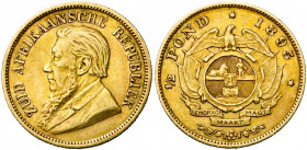 AFRIQUE DU SUD, Zuid Afrikaansche Republiek (1852-1902), AV 1/2 pond, 1895. Fr. 3. Fines griffes.
presque Très Beau