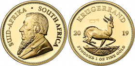 AFRIQUE DU SUD, République (1960-), écrin de 6 p. en or: Krugerrand, 1/2 Krugerrand, 1/4 Krugerrand, 1/10 Krugerrand, 1/20 Krugerrand et 1/50 Krugerra...