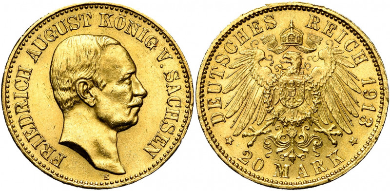 ALLEMAGNE, SAXE, Royaume, Friedrich August III (1904-1918), AV 20 Mark, 1913E. J...