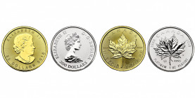 CANADA, Elisabeth II (1952-), série de 9 p.: 5 dollars (AR, 1 oz), 5 dollars (AV, 1/10 oz), 10 dollars (AV 1/4 oz), 20 dollars (AV, 1/2oz), 5 dollars ...