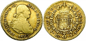 COLOMBIE, Ferdinand VII (1808-1833), AV 1 escudo, 1820, Nuevo Reino (Santa Fe de Bogota). Cal. 1559; Fr. 65. 3,27g.
Beau