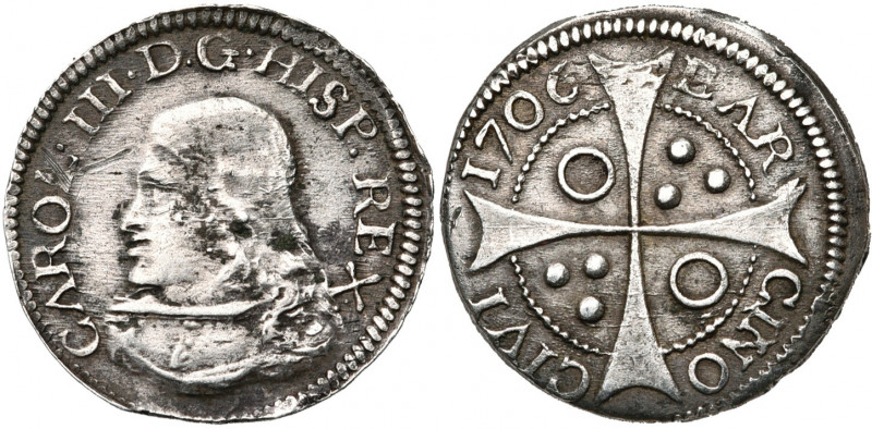 ESPAGNE, Charles III, prétendant (1700-1714), AR croat, 1706, Barcelone. D/ B. à...