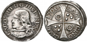 ESPAGNE, Charles III, prétendant (1700-1714), AR croat, 1706, Barcelone. D/ B. à g. R/ Croix cantonnée de globules et d''annelets. Cal. 20. 2,24g Grif...