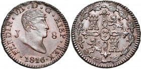 ESPAGNE, Ferdinand VII (1808-1833), AE 8 maravedis, 1816J, Jubia. C.C.T. 195.
Fleur de Coin