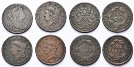 ETATS-UNIS, lot de 4 p.: 1 cent 1803, 1816 (troué), 1819, 1843.
Beau