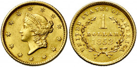 ETATS-UNIS, AV 1 dollar, 1853. Fr. 84. Nettoyé. Fines griffes.
Très Beau à Superbe