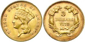 ETATS-UNIS, AV 3 dollars, 1878. Fr. 124.
Provient de Numismatica Genevensis, vente 7, 28 novembre 2012, 1656.
Superbe
