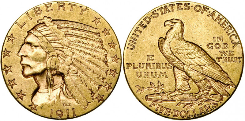 ETATS-UNIS, AV 5 dollars, 1911D. Fr. 151. Rare.
Très Beau