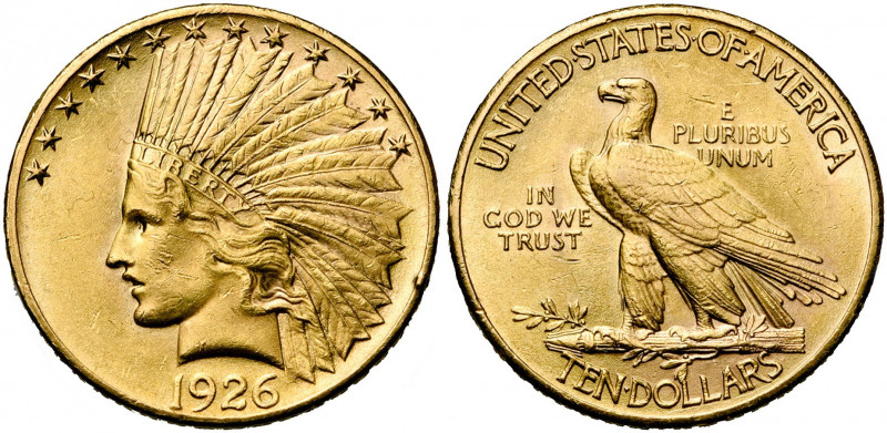 ETATS-UNIS, AV 10 dollars, 1926. Fr. 166. Nettoyé. Coup sur la tranche.
Très Be...
