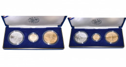 ETATS-UNIS, écrin de 3 p.: 1 dollar (AR), 5 dollars (AV) et médaille (AE doré) 1988. America in Space.
Fleur de Coin