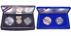 ETATS-UNIS, lot de 2 écrins: 1986, Liberty coins (1 dollar et 1/2 dollar); 1989, Congressional coins (5 dollars AV, 1 dollar et 1/2 dollar).
Fleur de...