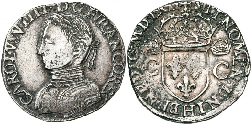 FRANCE, Royaume, Charles IX (1560-1574), AR teston, 1562H, La Rochelle. 1er type...