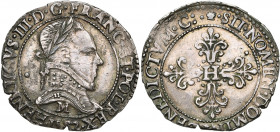 FRANCE, Royaume, Henri III (1574-1589), AR demi-franc au col plat, 1582M, Toulouse. D/ B. l. et cuir. à d. R/ Croix feuillue et fleurdelisée, H en coe...