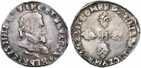 FRANCE, Royaume, Henri IV (1589-1610), AR demi-franc, 1602N, Montpellier. D/ B. l. et cuir. à d. R/ Croix fleuronnée, H en coeur. Dupl. 1212A; Ci. 153...