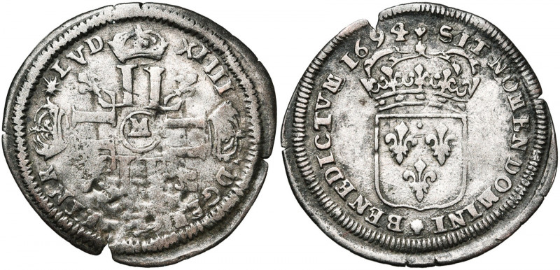 FRANCE, Royaume, Louis XIV (1643-1715), billon sol de 15 deniers (quinzain), 169...