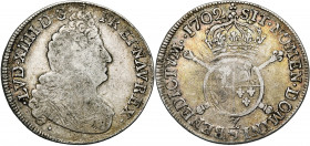 FRANCE, Royaume, Louis XIV (1643-1715), AR demi-écu du Dauphiné aux insignes, 1702Z, Grenoble. 3e réformation (indiquée par un petit trèfle au revers)...
