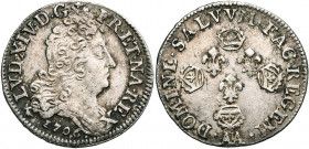 FRANCE, Royaume, Louis XIV (1643-1715), AR 10 sols aux quatre couronnes, 1706AA, Metz. D/ B. dr. à d. R/ Trois lis entre quatre couronnes. Dupl. 1550;...