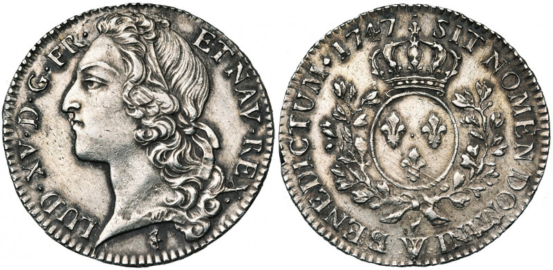 FRANCE, Royaume, Louis XV (1715-1774), AR demi-écu au bandeau, 1747W, Lille. D/ ...