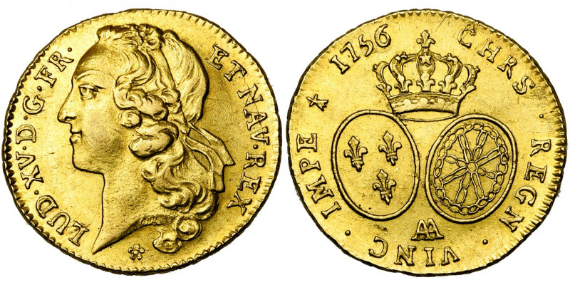 FRANCE, Royaume, Louis XV (1715-1774), AV double louis d''or au bandeau, 1756AA,...
