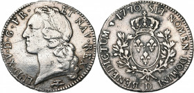 FRANCE, Royaume, Louis XV (1715-1774), AR écu au bandeau, 1770D, Lyon. D/ T. à g., ceinte d''un bandeau. R/ Ecu de France couronné, entre deux rameaux...