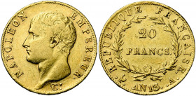 FRANCE, Napoléon Ier (1804-1814), AV 20 francs, an 13A, Paris. Gad. 1022. Nettoyé.
Très Beau