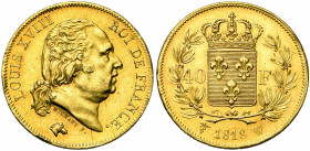 FRANCE, Louis XVIII, seconde restauration (1815-1824), AV 40 francs, 1818W, Lille. Gad. 1092; Fr. 536. Coup sur la tranche.
Superbe