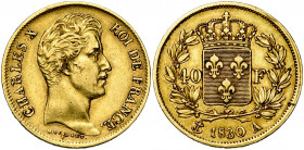 FRANCE, Charles X (1824-1830), AV 40 francs, 1830A, Paris. Gad. 1105.
Très Beau