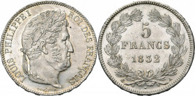 FRANCE, Louis-Philippe (1830-1848), AR 5 francs, 1832A, Paris. Gad. 678. Petits coups. Légèrement nettoyé.
Superbe à Fleur de Coin