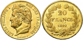 FRANCE, Louis-Philippe (1830-1848), AV 20 francs, 1840A, Paris. Gad. 1031. Griffe au revers.
Très Beau