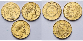 FRANCE, Deuxième République (1848-1852), lot de 3 p.: 20 francs, 1849A (Génie, taches), 1851A (Cérès) et 1852A (Louis-Napoléon Bonaparte).
Très Beau...