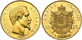 FRANCE, Napoléon III (1852-1870), AV 50 francs, 1855A, Paris. Gad. 1111. Nettoyé. Petits coups.
presque Superbe