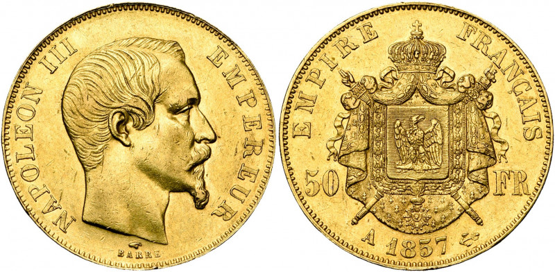 FRANCE, Napoléon III (1852-1870), AV 50 francs, 1857A, Paris. Gad. 1111. Petits ...