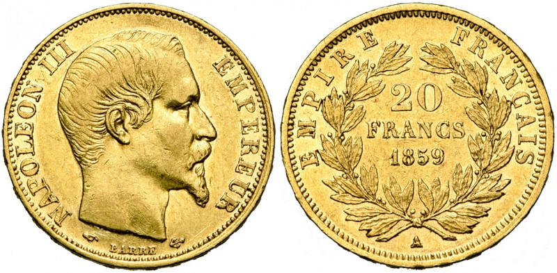 FRANCE, Napoléon III (1852-1870), AV 20 francs, 1859A, Paris. Gad. 1061; Fr. 573...