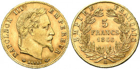 FRANCE, Napoléon III (1852-1870), AV 5 francs, 1866A, Paris. Gad. 1002.
Très Beau