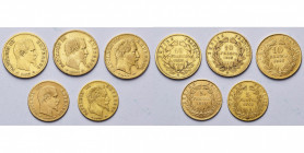 FRANCE, Napoléon III (1852-1870), lot de 5 p.: 10 francs 1855A (2) et 1866BB, 5 francs 1860BB et 1865BB.
Beau à Très Beau
