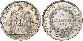 FRANCE, Troisième République (1871-1940), AR 5 francs, 1873A, Paris. Gad. 745a.
Fleur de Coin