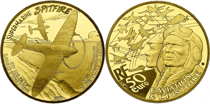 FRANCE, Cinquième République (1959-), AV 50 euro (1/4 oz), 2020. Bataille d''Ang...