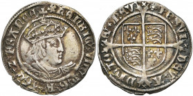 GRANDE-BRETAGNE, Henri VIII (1509-1547), AR groat, 1526-1544, Londres. 2e monnayage. Différent: rose. D/ B. cour. et cuir. à d. R/ Ecu d''Angleterre-F...
