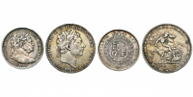 GRANDE-BRETAGNE, Georges III (1760-1820), lot de 2 p.: demi-couronne, 1816; couronne, 1819. S. 3787, 3788.
Très Beau et Beau
