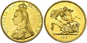 GRANDE-BRETAGNE, Victoria (1837-1901), AV 5 livres, 1887. S. 3864; Fr. 390. Petits coups. Champs brillants (prooflike).
Superbe à Fleur de Coin