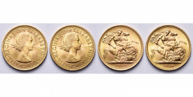 GRANDE-BRETAGNE, Elisabeth II (1952-), lot de 2 souverains, 1957 et 1958.
Superbe
