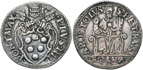 ITALIE, ETATS PONTIFICAUX, Pie IV (1559-1565), (Giovannangelo de'' Medici), AR teston, s.d., Rome. D/ Ecu orné, sous les clés et la tiare. R/ Saint Pi...