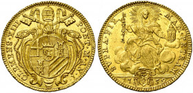 ITALIE, ETATS PONTIFICAUX, Clément XIII (1758-1769), (Carlo Rezzonico), AR doppio zecchino, 1759, an 1, Rome. D/ Ecu du pape dans un cartouche orné, s...