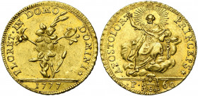 ITALIE, ETATS PONTIFICAUX, Pie VI (1775-1799), (Giovanni Angelo Braschi), AV 2 doppie romane (60 paoli), 1777, Rome. D/ FLORET IN DOMO DOMINI Plant de...