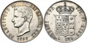 ITALIE, NAPLES et SICILE, François II de Bourbon (1859-1861), AR 120 grana (piastre), 1859. M. 1249; G. 1.
Très Beau