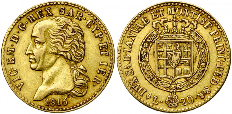 ITALIE, SAVOIE et SARDAIGNE, Victor Emmanuel Ier (1802-1821), AV 20 lire, 1816L,...